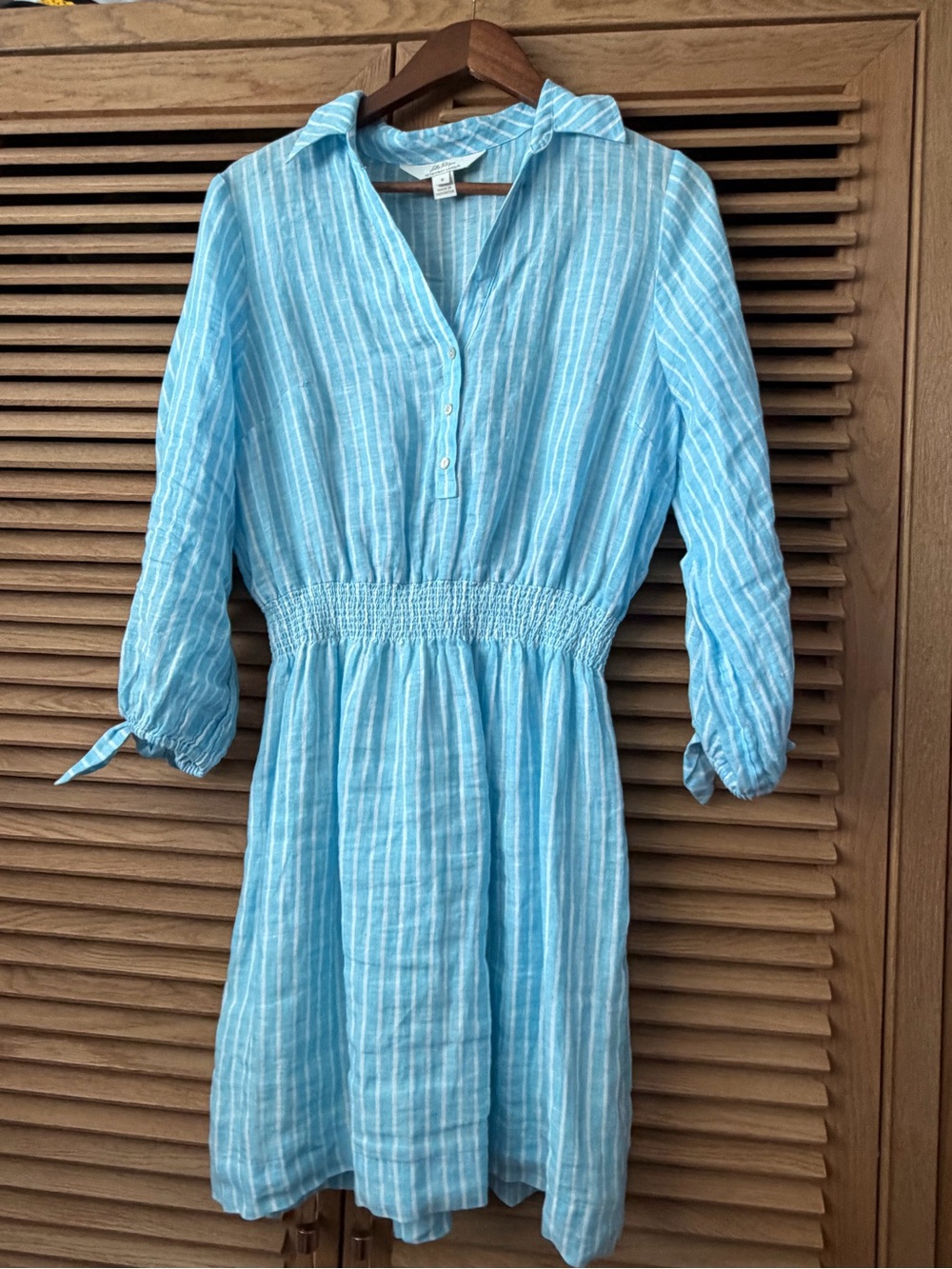 Lilly Pulitzer Light Blue & White Striped Smocked Waist Dress
